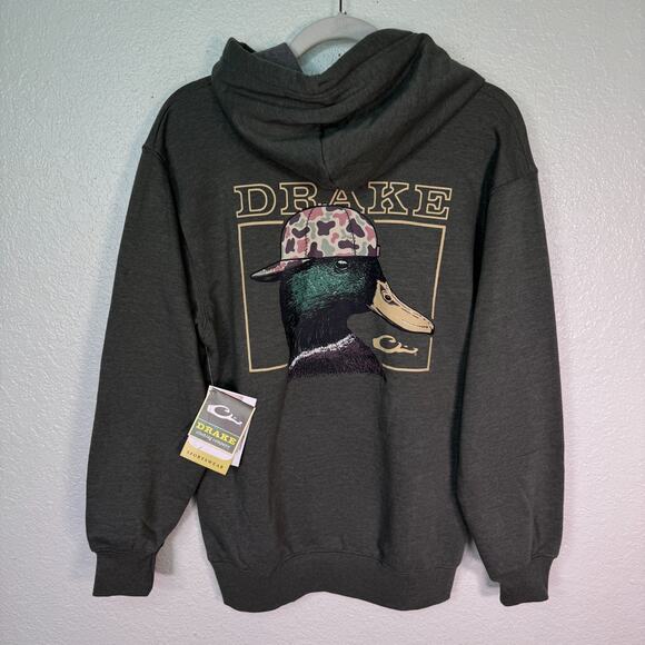 Drake Other - Drake Waterfowl Hoodie Men Small Back Cap Mallard Graphic Soft Sweater Green NEW